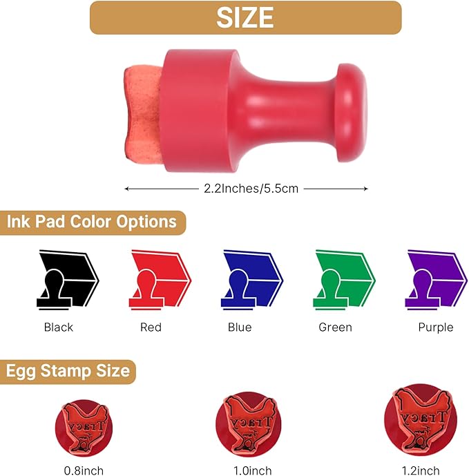 Egg Stamps for Fresh Eggs, Custom Egg Stamp with Ink Pad, Rubber Egg Stamp, Unique Designs for Farm Branding, Personalized Gift for Farmer & Rancher, Chicken Coop Accessories(1.2 inches)