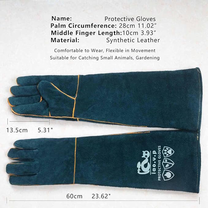 Animal Handling Gloves 24-inch Scratches Proof, Multipurpose Pet Gloves，Grabbing Reptile Bite Resistant XL Size, Green