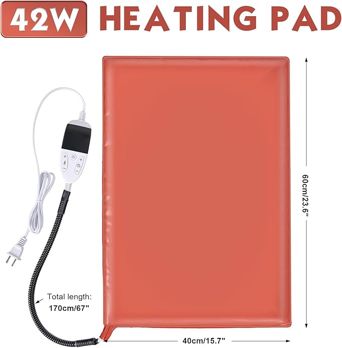 Large Chicken Heating Pad Chick Brooder Small Animal Pet Heating Pad Waterproof Heated Pet Mat Adjustable Temperature & Timer, Chicken Heater (15.7 x 23.6in)