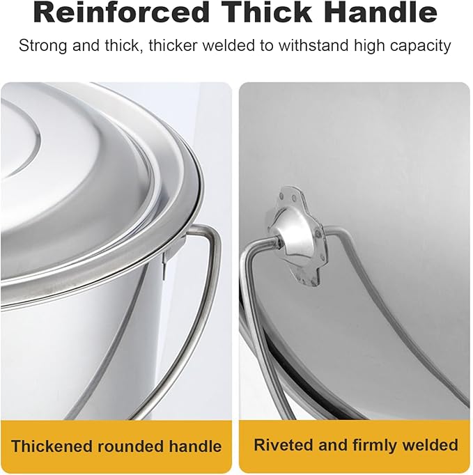 Stainless Steel Bucket with Lid, 8L Stainless Steel Compost Bin, Large Capacity Food Storage Containers, Portable Metal Bucket with Handle for Rice Flour Grain