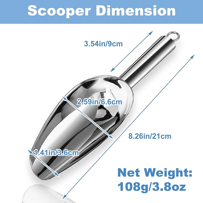 Metal Ice Scoop for Freezer,6 oz Stainless Steel Scooper for Ice Machine,Ice Bucket,Bar,Kitchen,Parties,Multipurpose Food Scoops for Ice Cubes,Popcorn,Flour,Candy,Pet Food (6 oz)