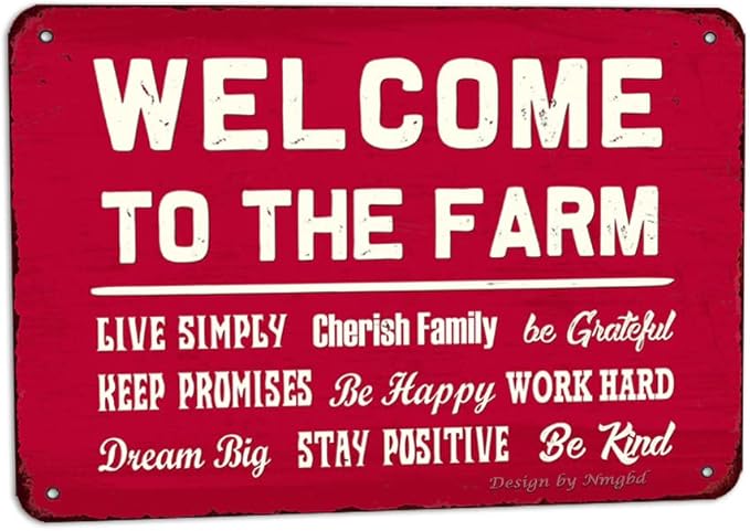 Welcome to The Farm 1 Pack 12x8 Inch Vintage Aluminum Sign - Rust-Proof Weather Weatherproof Easy to Mount, Retro Metal Decoration for Home Kitchen Farmhouse Bar Pub Man Cave, Funny Wall Art