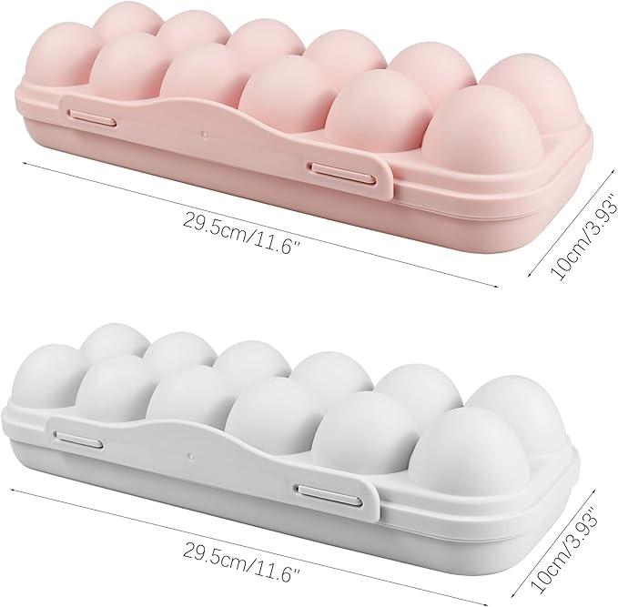 2 Pieces Egg Container For Refrigerator, 12 Grid Egg Storage Box with Lid, Stackable Plastic Egg Holder Tray for Kitchen Restaurant