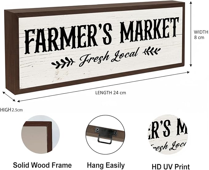 Country Style Wall Decor, Farmer's Market Sign, Decorative Wooden Wall Plaque, Farmhouse Home Decor, Funny Kitchen Signs, Housewarming Gift 9.5x3.1x1 inches