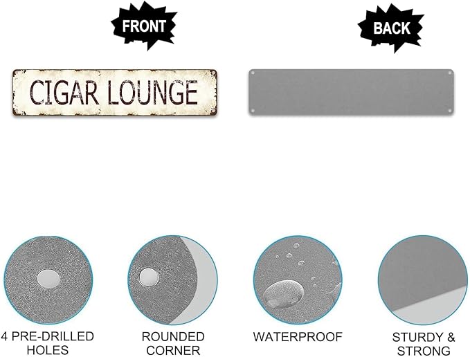 Cigar Lounge Metal Sign - Timeless 4x16 Inch Speakeasy Bar Wall Art for Man Cave/Home Office/Whiskey Cellar Decor - Durable Plaque Gift for Dad/Husband/Cigar Enthusiasts (Father's Day, Birthday)