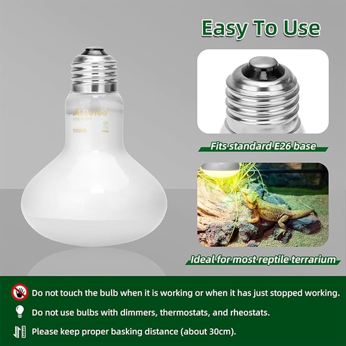 Reptile Heat Lamp 100W Amphibians Basking Light Bulb UVA Heat Lamp Bulbs Daylight Basking Spot Light for Lizards Bearded Dragon Turtles Snakes Chickens Pet Brooder (2 Pack)