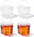 Food Storage Buckets with Lids - 4 Set Square Clear Plastic Containers, Airtight Pressure Seal & Handle for Kitchen Freezer Prep (Clear, 34 oz)