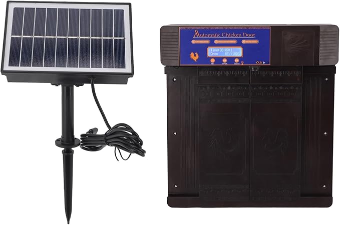 Automatic Chicken Coop Door, Solar Powered Timer IP45 with Infrared Anti Pinch Sensor, for Chickens Ducks Geese Poultry (Dark Brown)