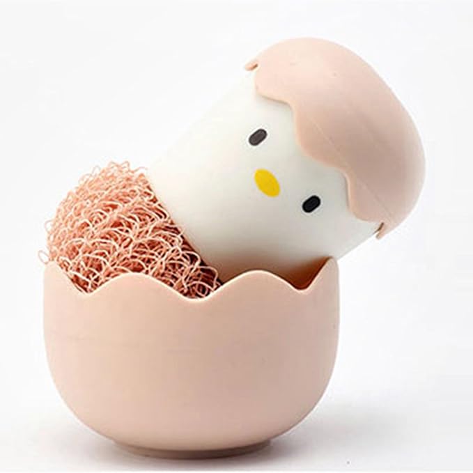 Cartoon Eggshell Dish,Cleaning Brush Long Lasting,Easy to Grip Cute Kitchen Scrub Brush,for Fresh Eggs and Incubator Scrub Brush for Washing Dishes Kitchen Utensils (Pink)