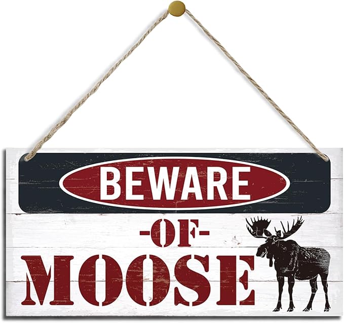 Warning Signs, Beware of Moose Sign, Decorative Wood Hanging Wood Plaque, Outdoor Warning Decorations Signs, Doors Sign for Cabin and Lake House, Farmhouse Wall Decor, Vintage Cafe Garage Bar Decoration