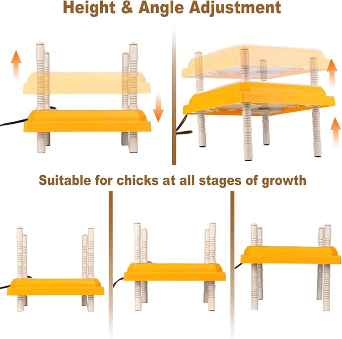 Chick Brooder Heating Plate,10"x10" Heat Plate for Chicks with Thermostatic Anti-Slip Adjustable Height & Angle,15 Watts Brooder Heater for Chicks Warm Like Mother Hen