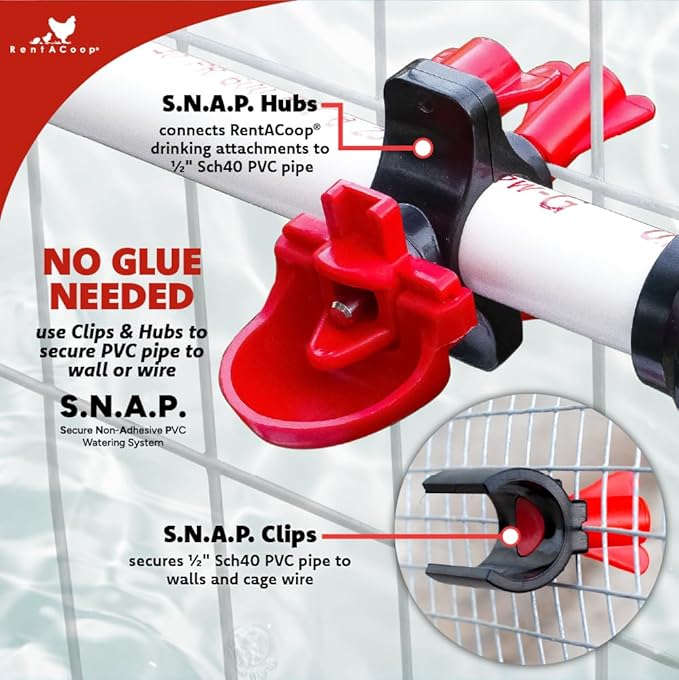 RentACoop Secure Non-Adhesive PVC (S.N.A.P) Glueless Watering System Starter Kit for 1/2" Schedule 40 PVC Pipe - Chickens, Quail, and Poultry