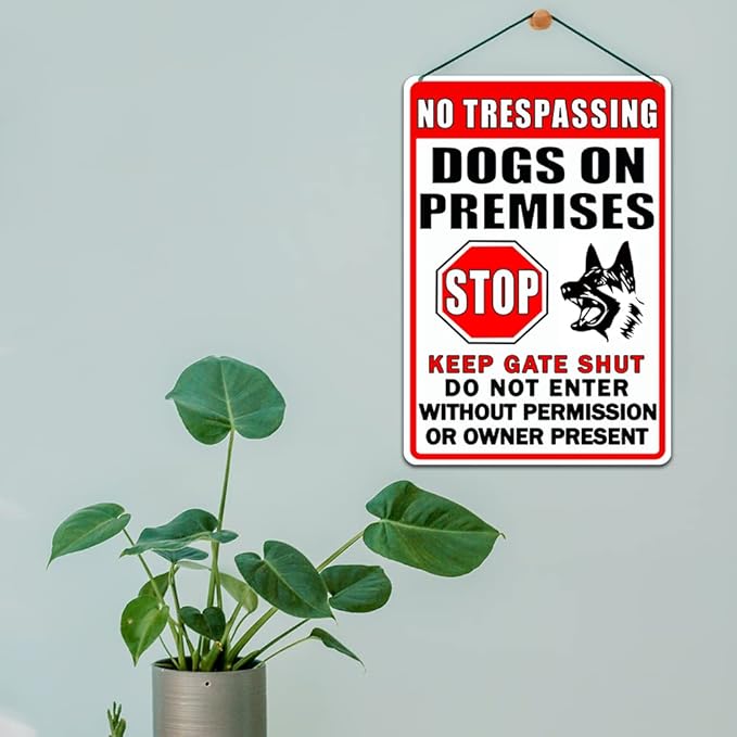 Funny Beware Of Dog Sign Warning Do Not Enter Metal Signs No Trespassing Dogs On Premises Tin Signs Dog In Yard Stop Keep Gate Closed Sign For Fence Door Outdoor Decorations 8x12 Inch