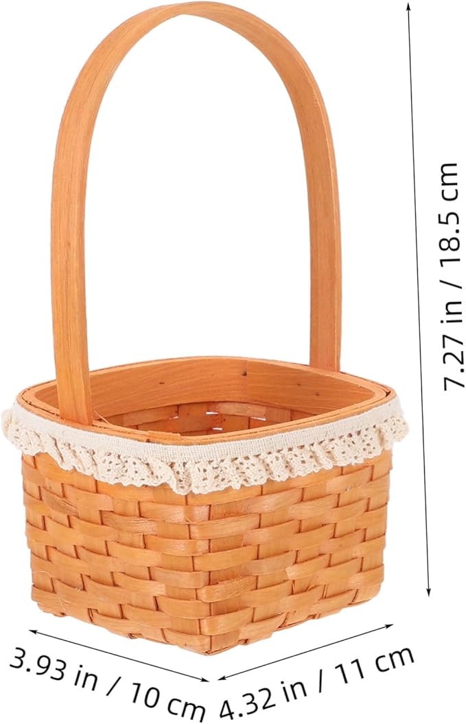 HEALLILY Handwoven Wooden Flower Basket for Eggs and Candy Natural Wood Spring Picnic Organizer Small Decorative Woven Storage for Home and Table Unique Idea for Housewarming