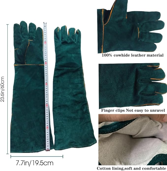 Animal Handling Gloves - 60CM Durable Bite & Scratch Resistant Gloves for Bathing, Grooming, Welding, Handling Dogs, Cats, Birds, Snakes, Parrots, Lizards, Reptiles
