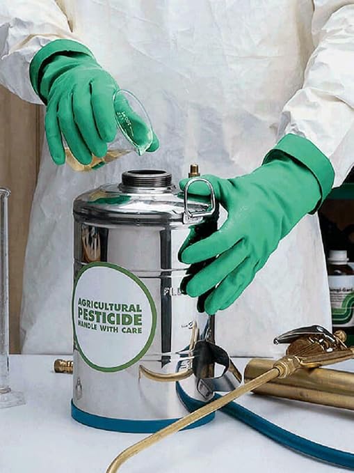 SHOWA 730 Chemical Resistant Gloves, 15-mil Nitrile with Cotton Flock Liner, 13-inch Extended Gauntlet, Bisque Grip, CE Cat III & Food Safe, Green, X-Large, 12-Pack