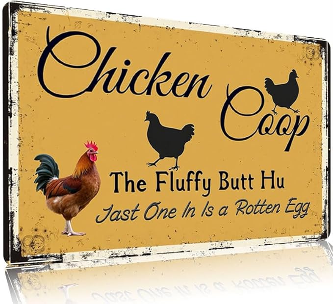 Chicken Coop Outdoor Decor with Fluffy Butt Hut Design 12x16 Inch Tin Sign for Yard Farmhouse Poultry Lovers