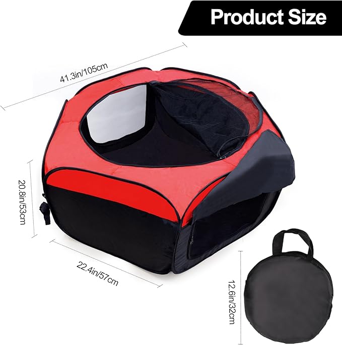 Chick Brooder Box-Chicken Brooder Playpen/Tent with Dual Door, Pop-Up Brooder Box Perch Up to 17 Baby Chick, Kit with Storage Bag, Top Cover, Fixed Pegs, Waterproof Mat(Red and Blue Randomly)