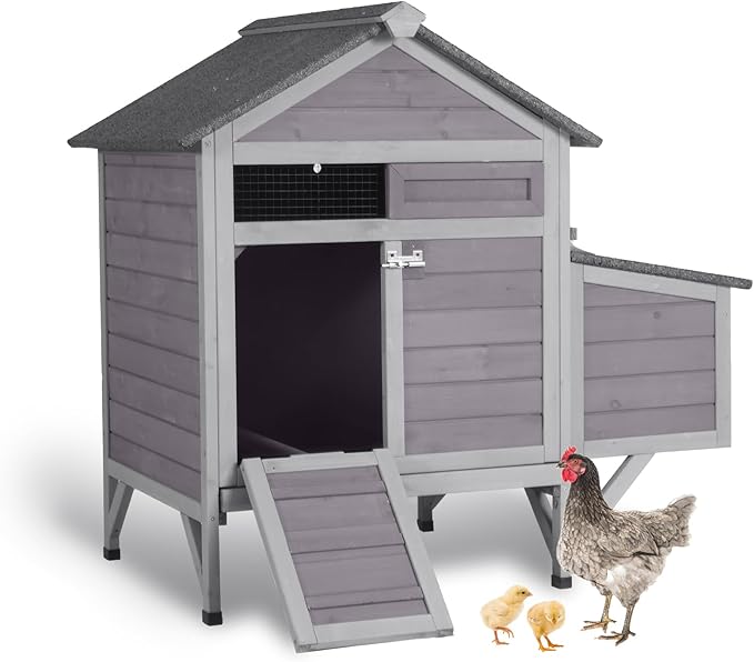 GUTINNEEN Outdoor Chicken Coop with Nesting Box, Weatherproof Hen House with Leakproof Pull-Out Tray, Oenable Roof, Poultry Coops for Chickens, Duck & Quail