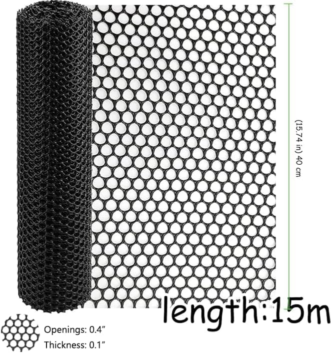15.7 Inch x 49 Ft Black Plastic Chicken Wire Fence, Decorative Chicken Mesh Fence with Tie Plastic Poultry Netting for Garden Decorative, Farm, Poultry Protection and DIY Crafts