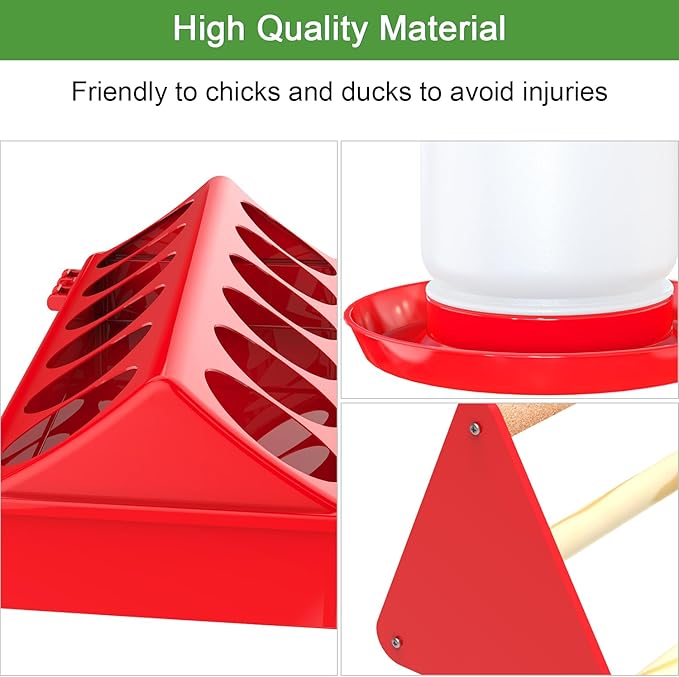8Pcs Chick Feeder and Waterer Kit, Baby Chicken Supplies with Chicks Perch, Plastic Feeder Trough and 1.2L Waterer