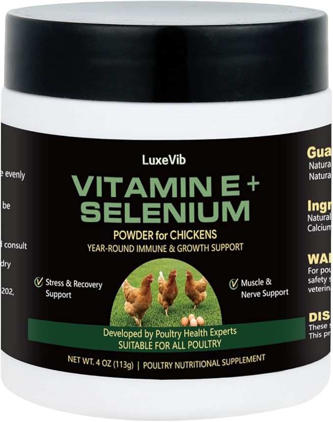 Selenium & Vitamin E Powder for Chickens, Selenium for Chickens, Immune System, Muscle Support & Prevents, Improve Wry Neck, Selenium, Vitamin E Supplements, Suitable for All Poultry
