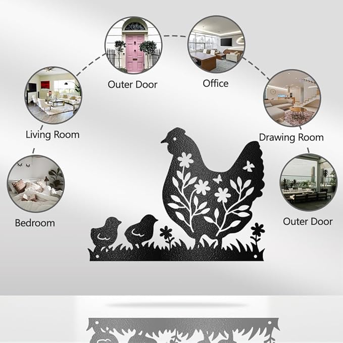 WADORN Metal Farmhouse Hen Wall Art Decor, Farmhouse Chicken Coop Metal Wall Art Hanging Decor Signs for Home Chicken Wall Sculpture Statues Decor for Dining room Porch Bedroom, 10.9x11.81 Inch, Hen