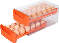 Egg Storage for Refrigerator, Egg Holder for Kitchen Countertop, PET & PP Egg Container for Fridge, Egg Dispenser for 36 Eggs, Double Layer, 18 Eggs per Layer (Orange)
