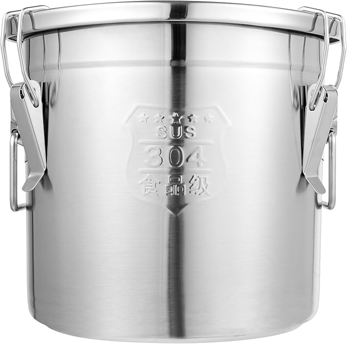 12L/3.17gal Stainless Steel Airtight Canister,Stainless Steel Storage Bucket with Airtight Lid &Locking Clamp,Durable Food Storage Canisters,Canisters Container for Flour,Grain, Oil,Rice,Sugar (12L)
