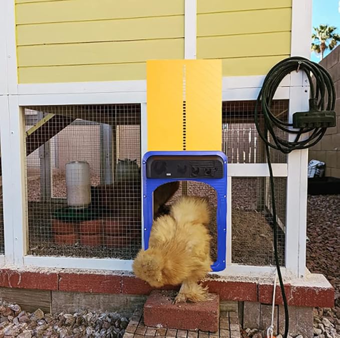 Automatic Chicken Coop Door Opener,Auto Chicken House Door with Light Sensor,Battery Powered Chicken Door for Small Poultry,Waterproof Electric Chicken Gate Opener for Safe Chicken Rearing (Yellow)