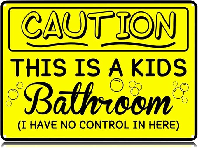 Kids Bathroom No Control 1 Pack 12x8 Inch Vintage Aluminum Sign - Rust-Proof Weather Weatherproof Easy to Mount, Funny Decor for Home Farmhouse Bar Cafe Pub Garage Man Cave, Gift