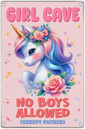 Girl Cave Metal Sign No Boys Allowed Except Father Pastel Wall Decor With Flowers Cute Bedroom And Playroom Decoration For Kids Lovers 8 x 12 Inch Outdoor Art