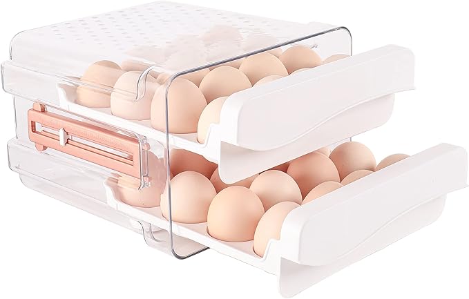 Sooyee 32 Capacity Egg Holder for Refrigerator with Time Scale,Egg Container for Refrigerator,2 Drawers Egg Storage Container/Organizer/Bin