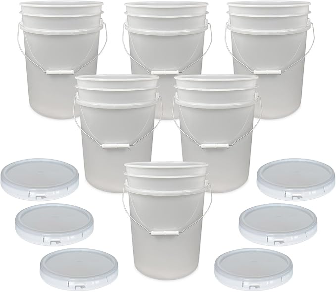 ePackageSupply 5 Gallon Bucket with Airtight Lid | Made in USA | Food Grade | Heavy-Duty Premium HPDE Plastic | Durable 90 Mil All Purpose Pail | Easy Stack and Store | BPA Free | 6 Count