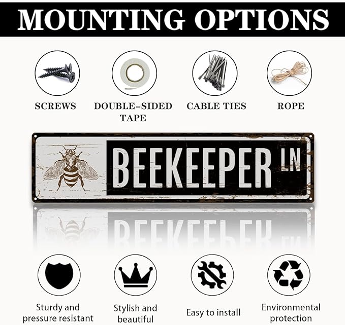 Rustic Apiary Signs, Honey Bee Trail Metal Sign, Funny Bee Signs, Retro Metal Tin Sign, Apis Keeper Decor, Backyard Farm Decor, Outdoor Bee Lover Gifts 15.8x4 Inch