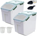 Large Flour Storage Container Bin 50lb, 2Pack Airtight Rice Storage Containers with Wheels Seal Locking Lid, BPA Free with Measuring Cup&Scoop for Flour, Rice, Grain(Green)