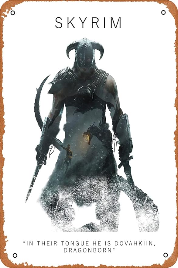Wall Decor Sign - Skyrim Poster Poster - 8X12 Inch Vintage Metal Sign,Bar, Man Cave Art Decoration