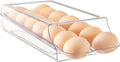 Vtopmart Clear Plastic Egg Holder for Fridge, Automatic Rolling Egg Container for Refrigerator, Stackable 14-Count Eggs Organizer with Removable Inner Tray, Fridge Organizers and Storage, 1Pack