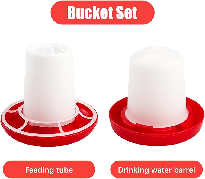 Chicken Feeder and Waterer Set, Chick Poultry Feeding Equipment Kit Automatic Feeding and Watering for Baby Turkey Guinea Fowl Quail Pigeons Ducks(0.35Lbs + 160ml)