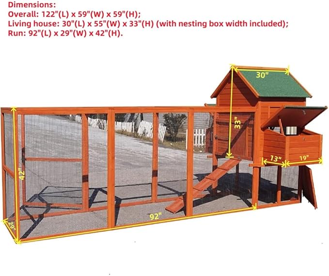 122" Deluxe Large Wood Chicken Coop Backyard Hen House with 4 Nesting Box Outdoor Run
