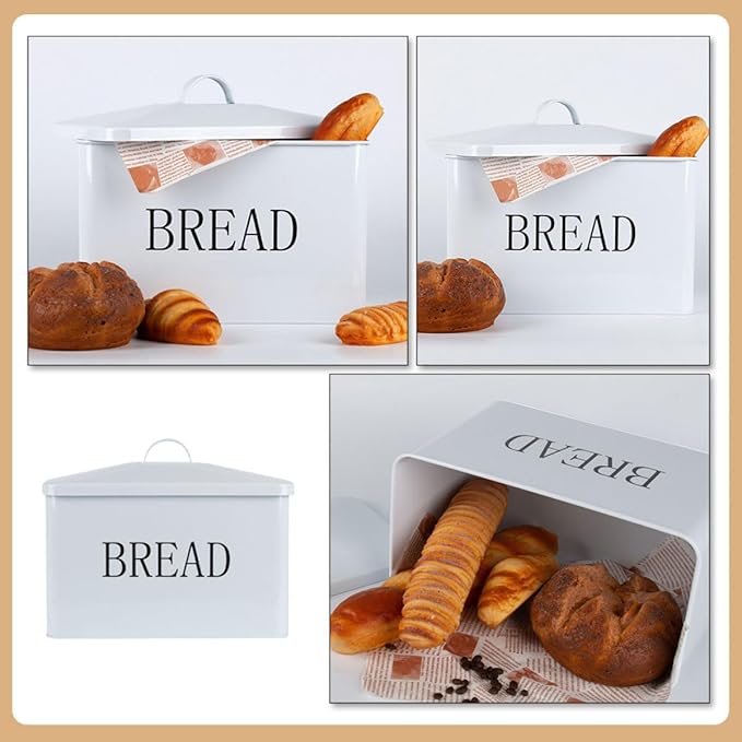 Veemoon Iron Bread Box for Kitchen Countertop, Retro Metal Grain Storage Container with Lid, Portable Multifunctional Food Storage Bin for Home Use