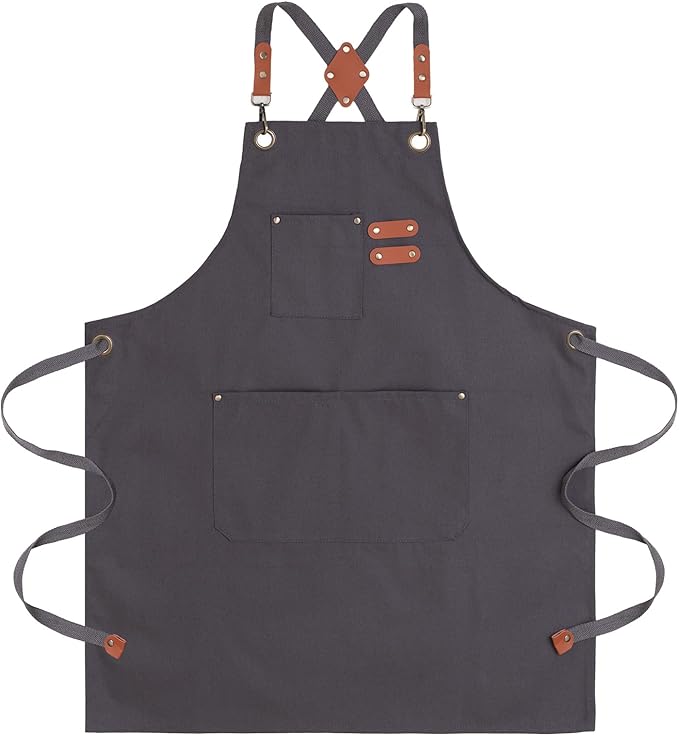 Chef Aprons for Men Canvas Apron with Large Pockets and Adjustable Neck Strap for Cooking,BBQ, Gardening