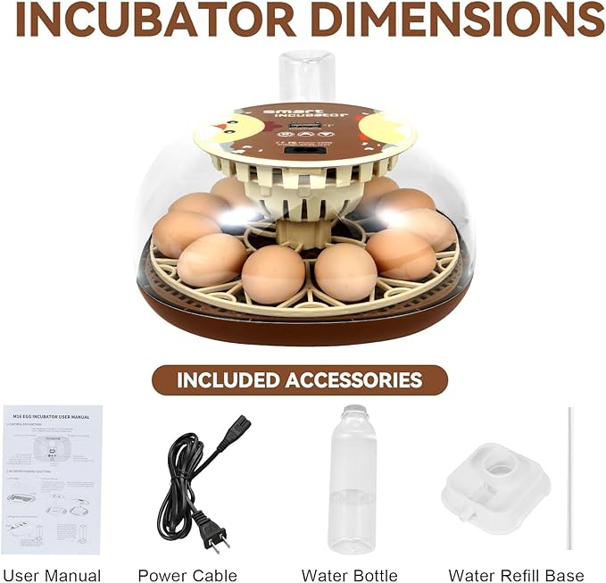 Series I - Automatic 12-Egg Incubator for Beginners, Auto Egg Turn, Steady Self-Regulating Humidity & Consistent Temperature Control for Hatching Chicken, Goose, Duck, Quail, Pigeon, and Turkeys