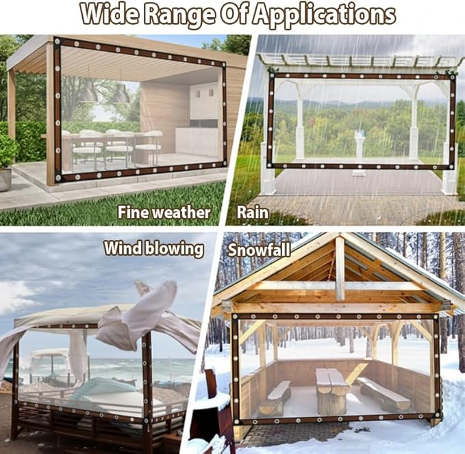 Clear Heavy Duty Waterproof Tarp with Grommets, Transparent Plastic Tarpaulin for Outdoor Covering, Rainproof Vinyl Tarps for Patio, Garden, Chicken Coop, Camping (6.6x13 FT)