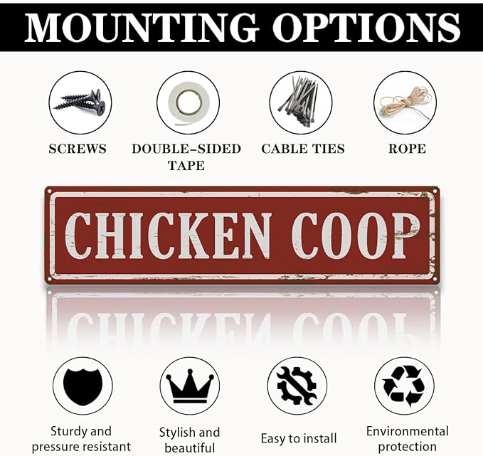 Rustic Farmhouse Style Chicken Coop Sign, Metal Outdoor Chicken House Signs, Retro Metal Tin Sign, Wall Decor Art, Farmhouse Decor, Backyard Hen House Gift 15.8x4 Inch