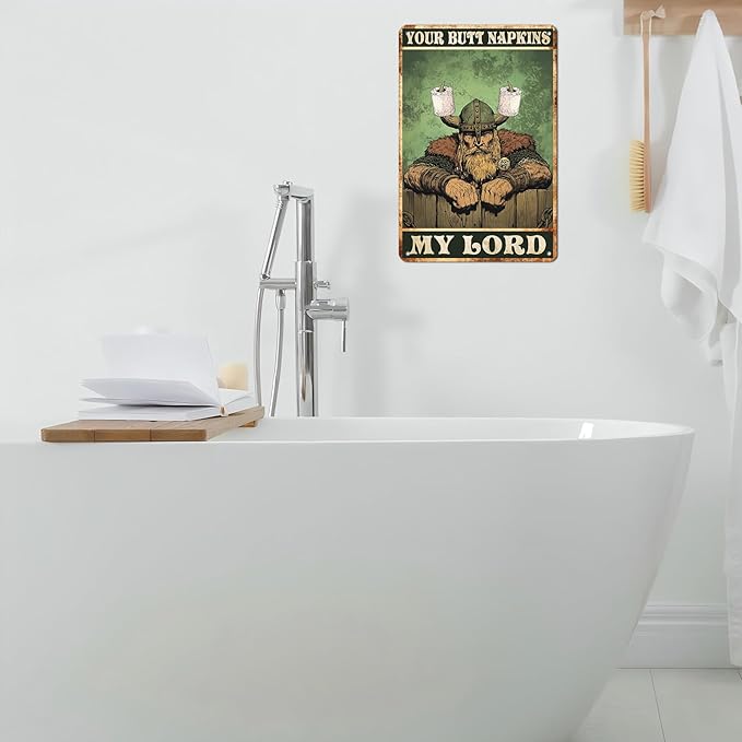 Vintage Tin Sign Your Butt Napkins My Lord Retro Wall Decor Decorations for Home Funny Poster Indoor Store Cafe Toilet Bathroom Restroom Bar Pubs Farmhouse Farm Shop Man cave 12 * 8inch