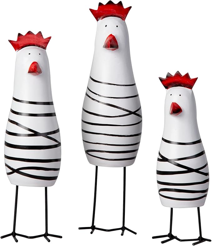 Greencherry Wood Cute Chicken Chook Carving Figurines for Home Decor Pack of 3 Pcs