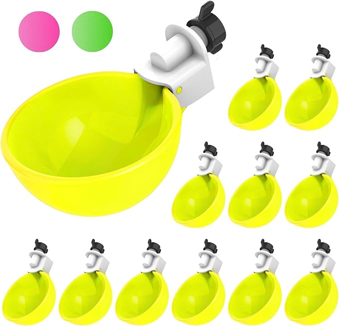 Lil'Clucker - Large Automatic Chicken Waterer Cups Suitable for Ducks, Geese, Turkeys, and Bunny Rabbit - Water Feeder Kit - Poultry Waterer (Yellow, 12 Pack)