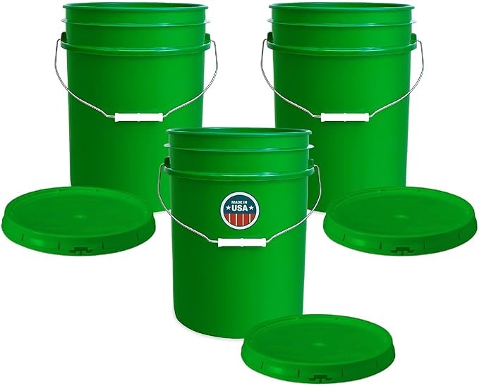 ePackageSupply 5 Gallon Bucket with Airtight Lid | Made in USA | Food Grade | Heavy-Duty Premium HPDE Plastic | Durable 90 Mil All Purpose Pail | Easy Stack and Store | BPA Free | 3 Count