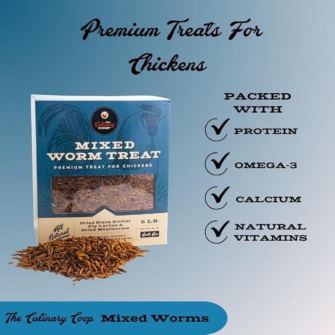 Fluker's Culinary Coop Bulk Dried Mealworms & Soldierworms, Premium Organic Dried Worm Mix for Chickens-High Protein & Omega 3 Chicken Feed for Wild Birds & Chicken Treats for Laying Hens, 10lbs